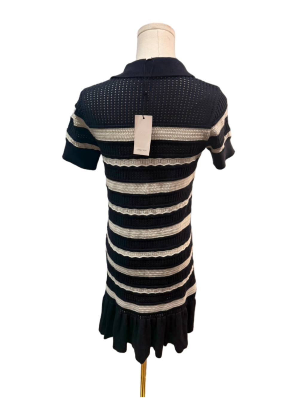 NWT Cinq à Sept Clementine Knit Polo Dress XS Navy Ivory